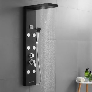 Colonne de douche hydromassante noire avec mitigeur de douche
